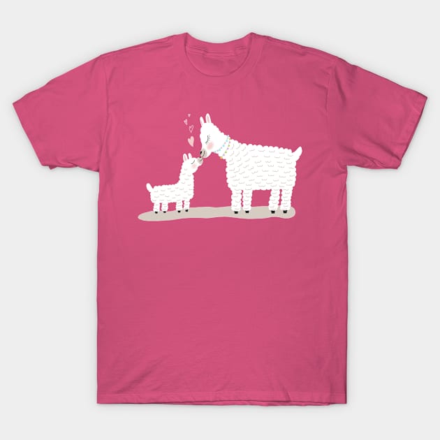 Cute family Mom and baby Llamas T-Shirt by Wolshebnaja